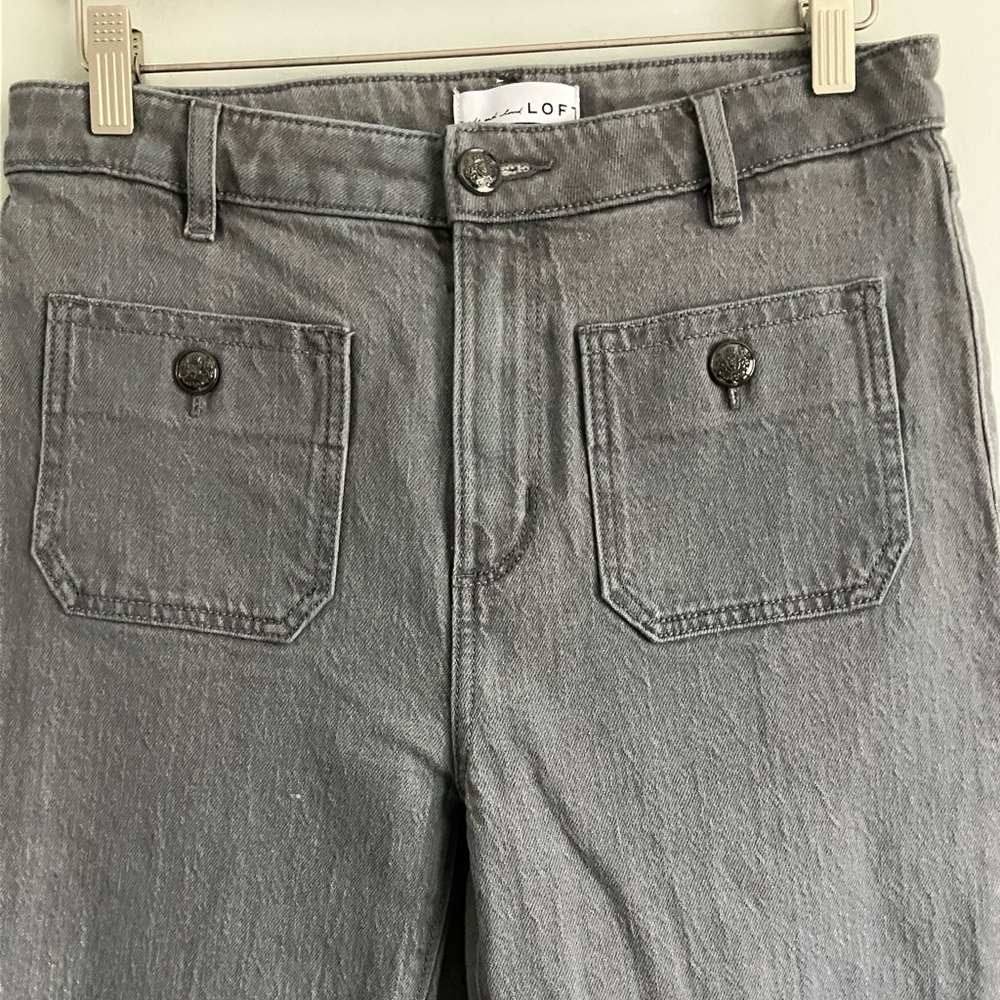 LOFT Grey Kick Crop High Rise Sailor Pocket Jeans Size 4 (Measures like a 10) - Picture 4 of 13